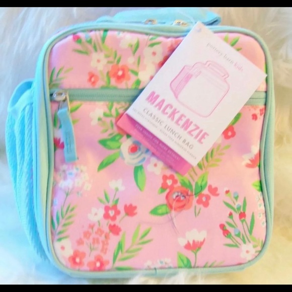 NEW Pottery Barn Kids Mackenzie Classic LUNCH BOX BAG Bouquet Floral Aqua- NWT - Picture 7 of 7